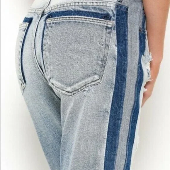 Hidden Distressed Two-Toned‎ High-Waist Jeans - Picture 12 of 13